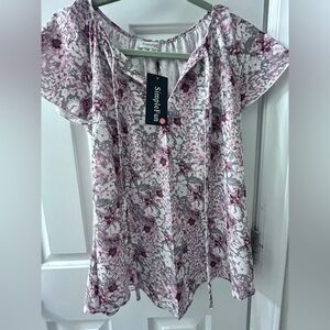 Simple Women's Floral Blouse - Purple and Gray